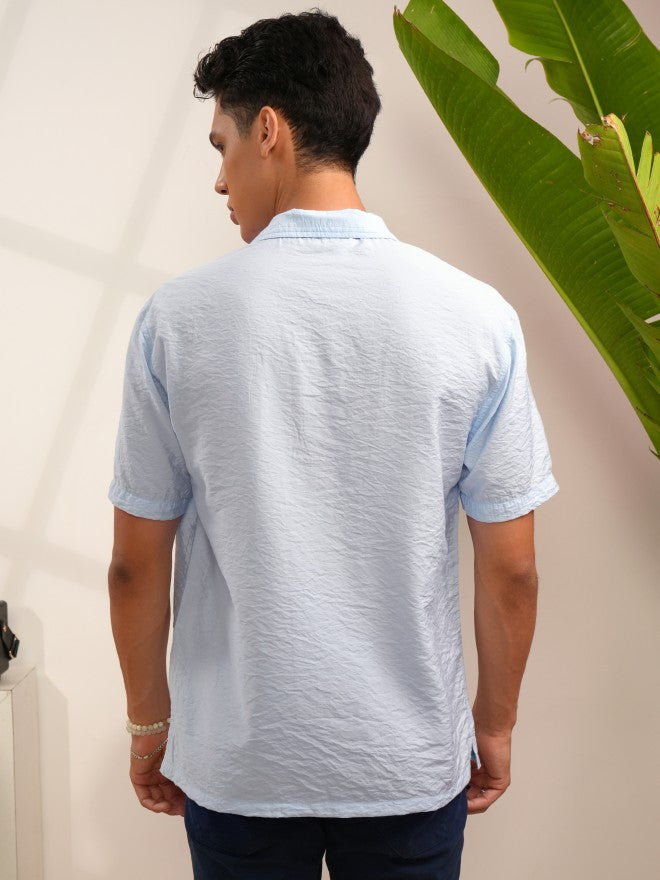 Locomotive Men Blue Self Design Regular Fit Casual Shirt - Blue - Image 3