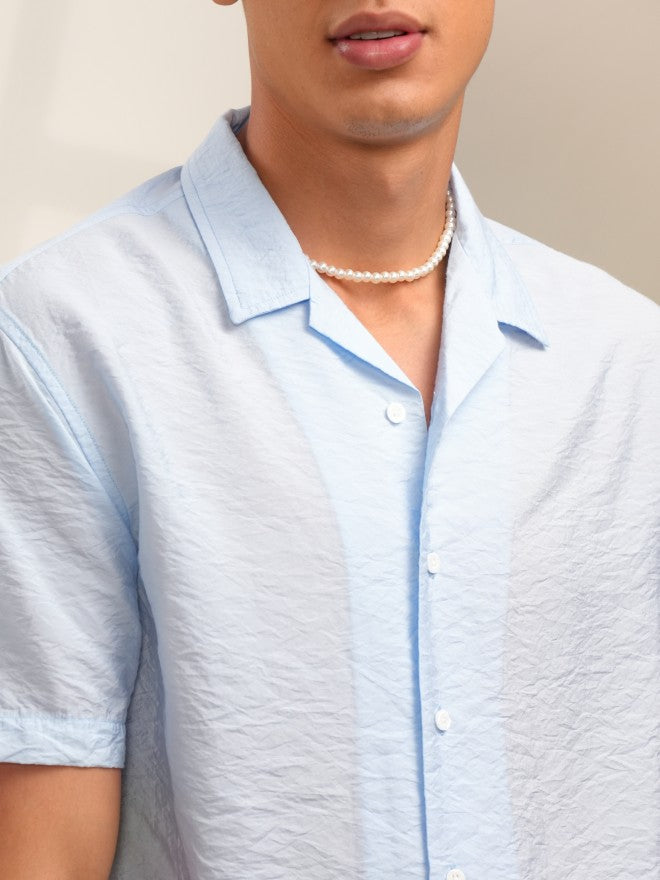 Locomotive Men Blue Self Design Regular Fit Casual Shirt - Blue - Image 5