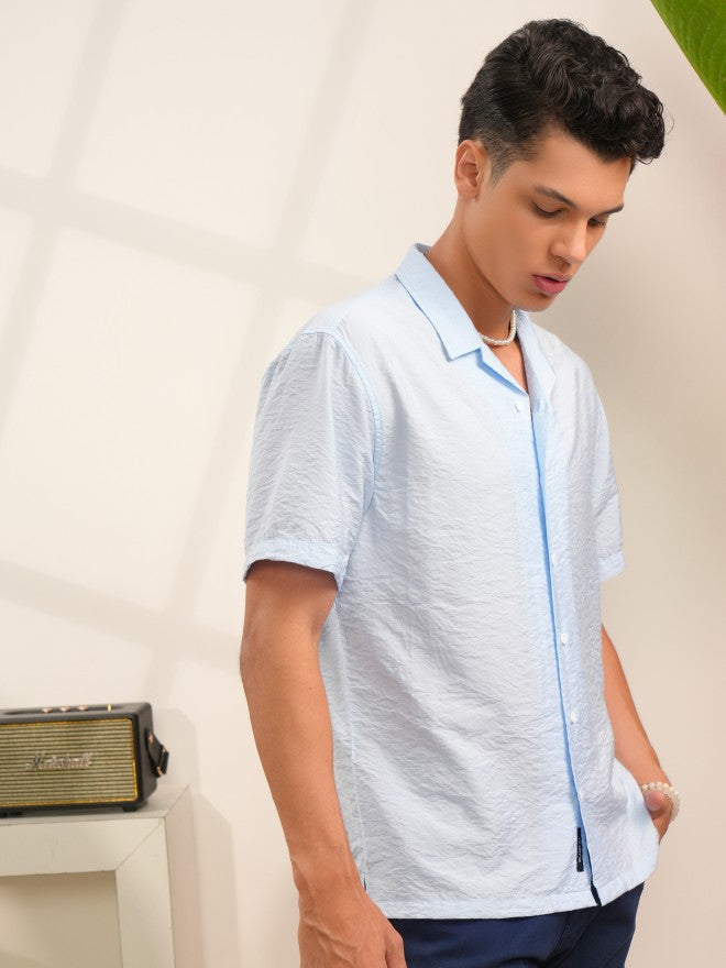 Locomotive Men Blue Self Design Regular Fit Casual Shirt - Blue - Image 6