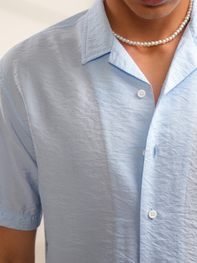 Locomotive Men Blue Self Design Regular Fit Casual Shirt - Blue - Image 7