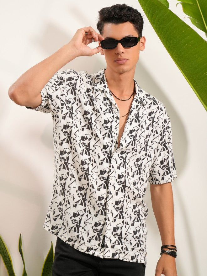 Locomotive Men White Printed Regular Fit Casual Shirts - White - Image 1