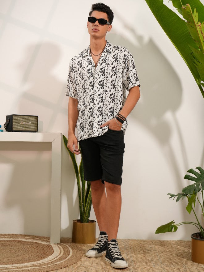 Locomotive Men White Printed Regular Fit Casual Shirts - White - Image 2