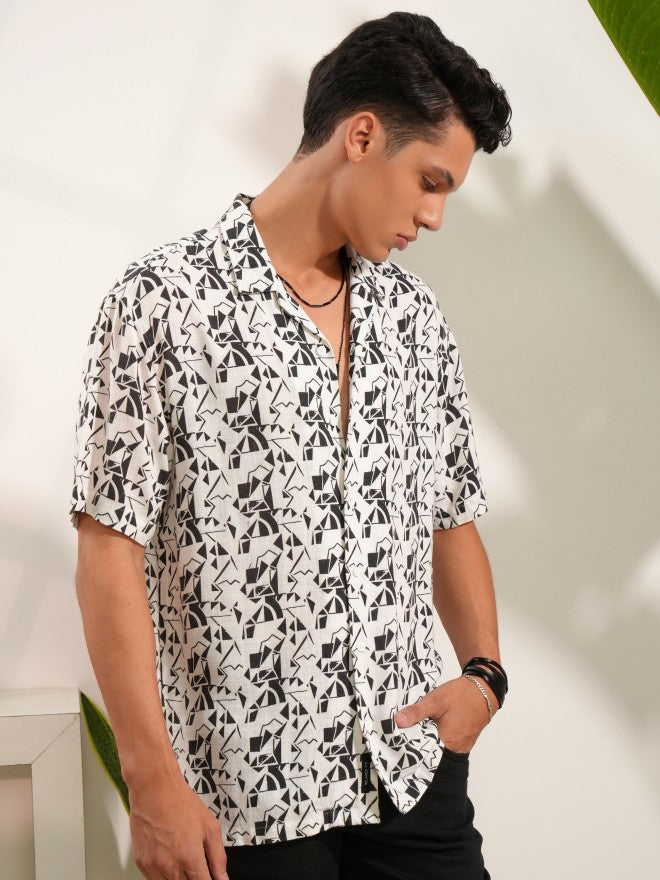 Locomotive Men White Printed Regular Fit Casual Shirts - White - Image 6