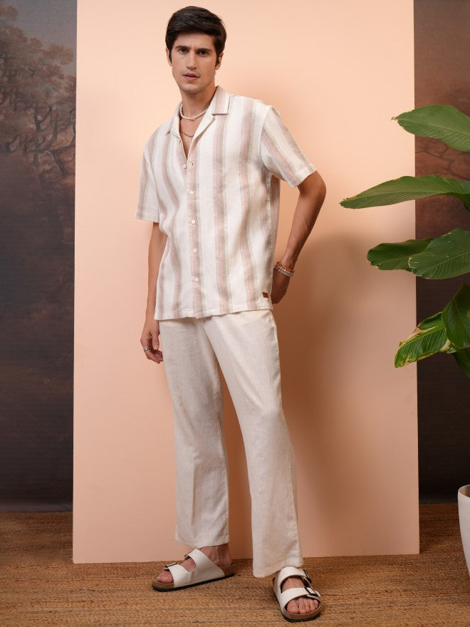 Locomotive Men Pink Striped Regular Fit Casual Shirt - Pink - Image 2