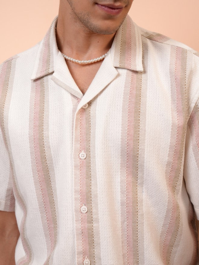 Locomotive Men Pink Striped Regular Fit Casual Shirt - Pink - Image 5