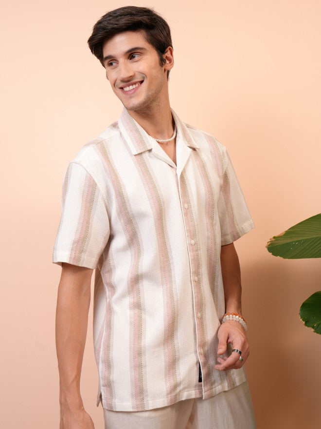 Locomotive Men Pink Striped Regular Fit Casual Shirt - Pink - Image 6