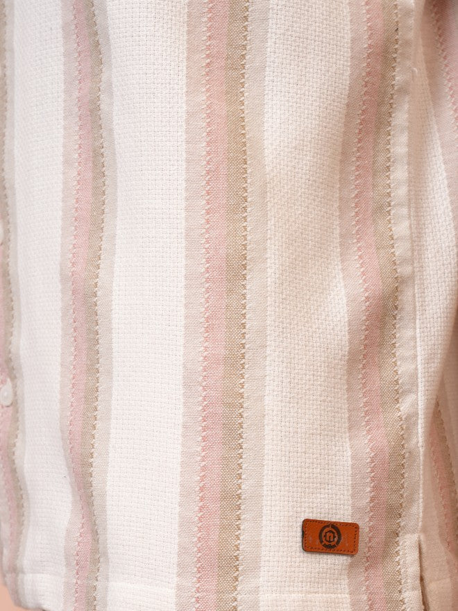 Locomotive Men Pink Striped Regular Fit Casual Shirt - Pink - Image 7