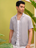 Locomotive Men Grey Striped Relaxed Fit Casual Shirt - Grey - Image 1