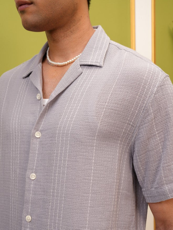 Locomotive Men Grey Striped Relaxed Fit Casual Shirt - Grey - Image 5