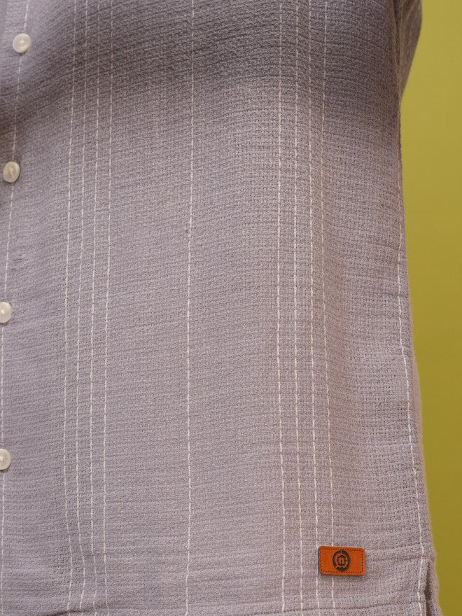 Locomotive Men Grey Striped Relaxed Fit Casual Shirt - Grey - Image 7