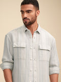 Locomotive Men Grey Striped Relaxed Fit Casual Shirt - Grey - Image 1