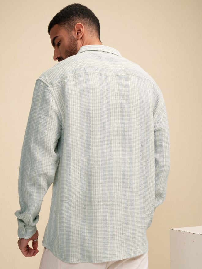 Locomotive Men Grey Striped Relaxed Fit Casual Shirt - Grey - Image 3