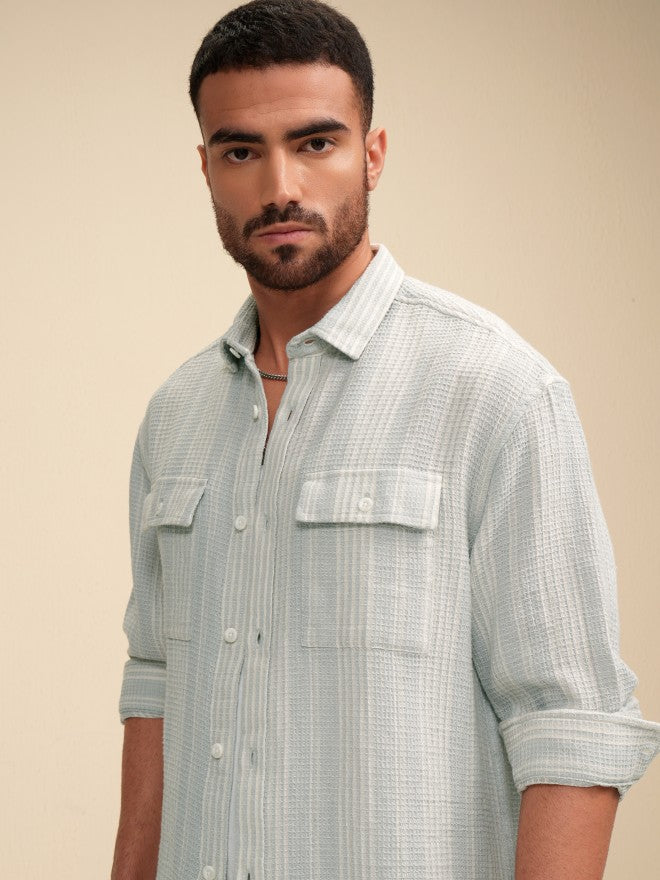 Locomotive Men Grey Striped Relaxed Fit Casual Shirt - Grey - Image 4