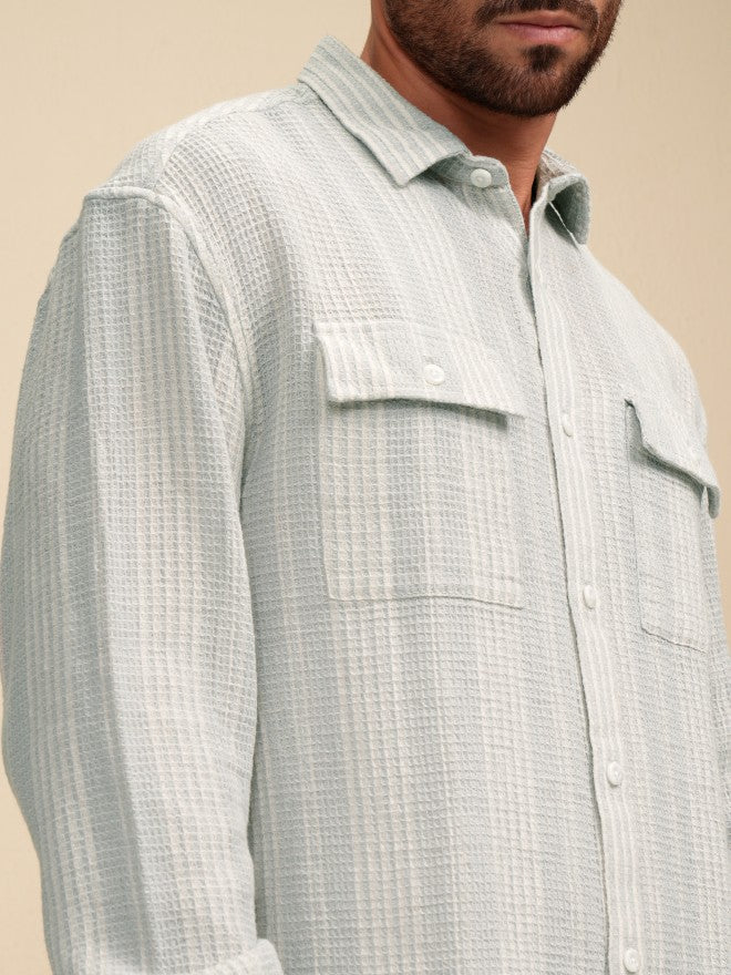 Locomotive Men Grey Striped Relaxed Fit Casual Shirt - Grey - Image 5