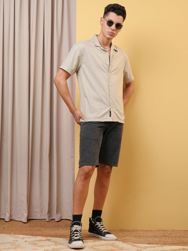 Locomotive Men Beige Solid Relaxed Fit Casual Shirt - Beige - Image 2