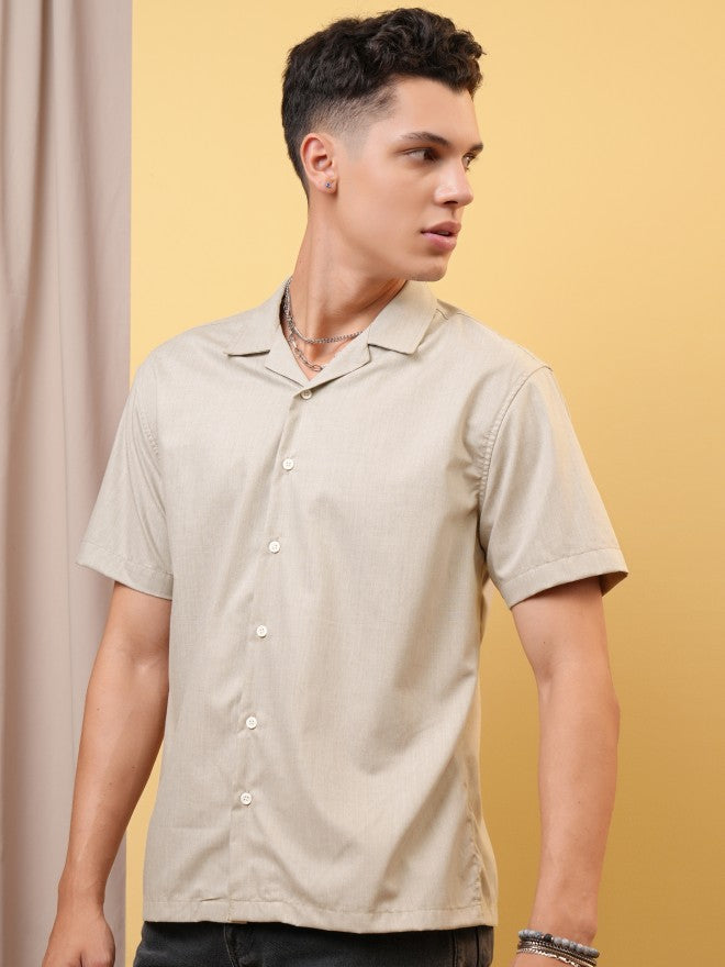 Locomotive Men Beige Solid Relaxed Fit Casual Shirt - Beige - Image 4