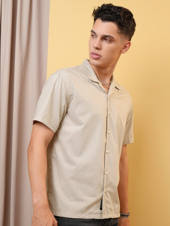 Locomotive Men Beige Solid Relaxed Fit Casual Shirt - Beige - Image 6
