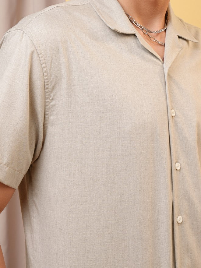 Locomotive Men Beige Solid Relaxed Fit Casual Shirt - Beige - Image 7