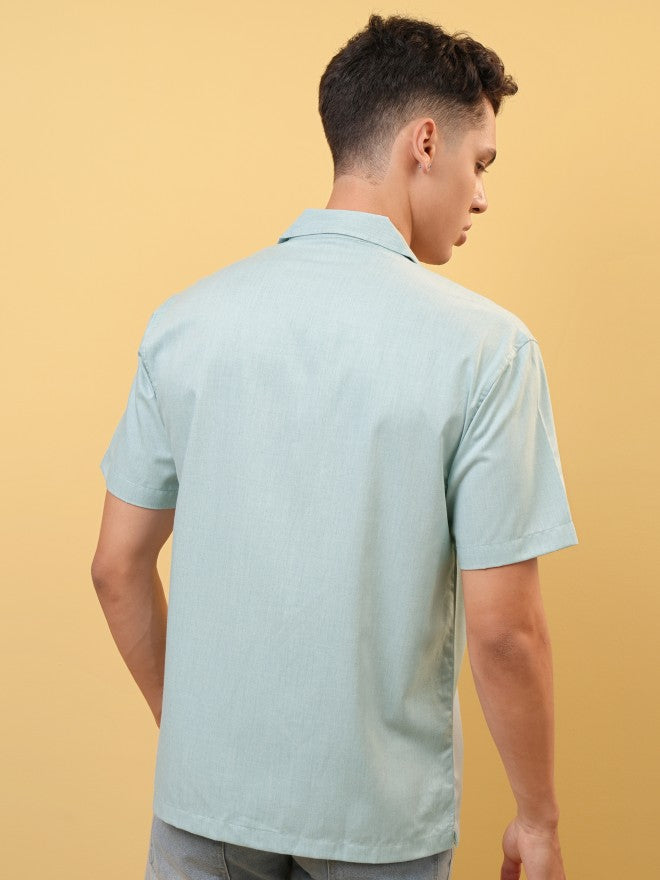 Locomotive Premium Men Green Solid Cuban Collar Relaxed Shirt - Green - Image 3