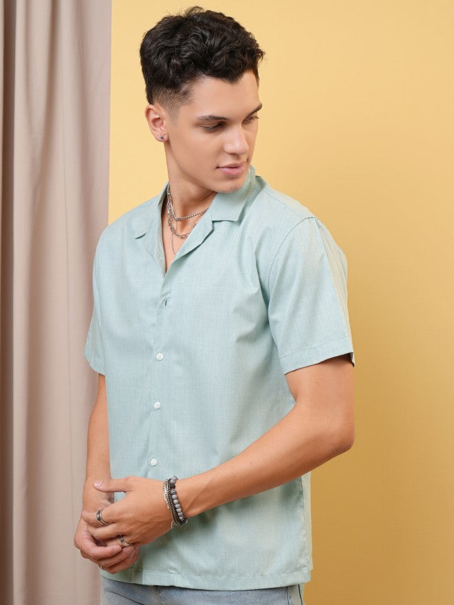 Locomotive Premium Men Green Solid Cuban Collar Relaxed Shirt - Green - Image 4