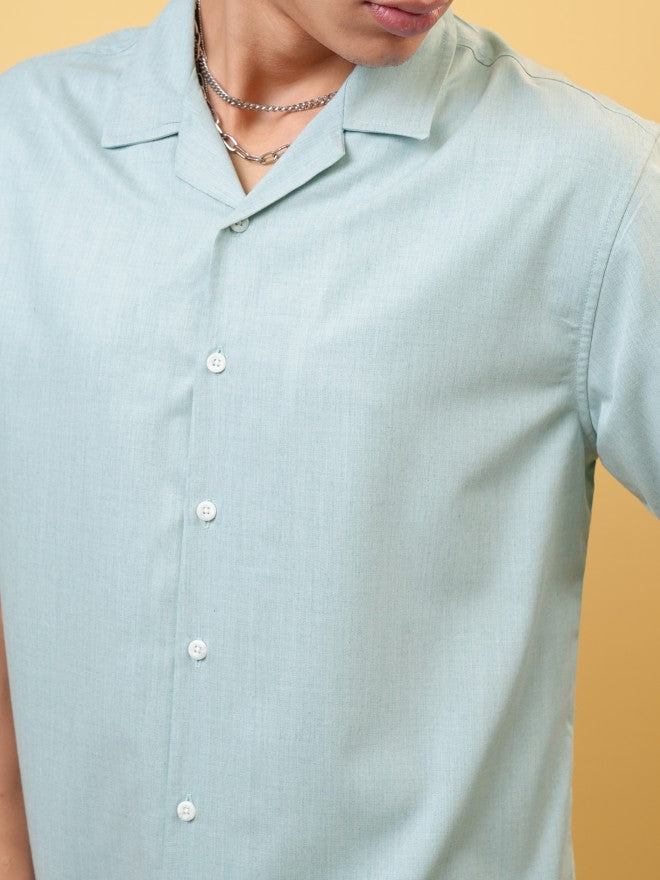 Locomotive Premium Men Green Solid Cuban Collar Relaxed Shirt - Green - Image 5