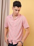 Locomotive Premium Men Coral Striped Cuban Collar Relaxed Shirt - Coral - Image 1