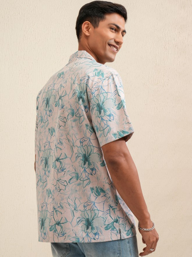 Locomotive Men Peach Printed Relaxed Fit Casual Shirt - Peach - Image 3