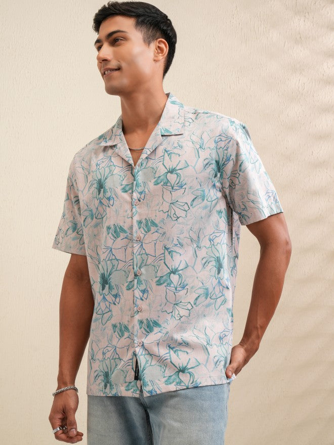 Locomotive Men Peach Printed Relaxed Fit Casual Shirt - Peach - Image 4