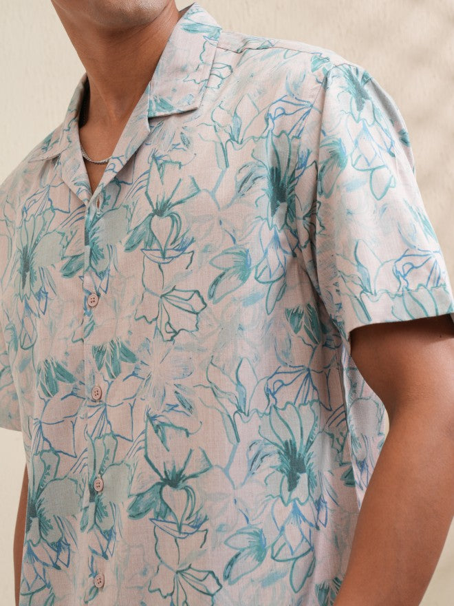 Locomotive Men Peach Printed Relaxed Fit Casual Shirt - Peach - Image 5