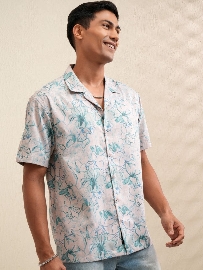 Locomotive Men Peach Printed Relaxed Fit Casual Shirt - Peach - Image 6
