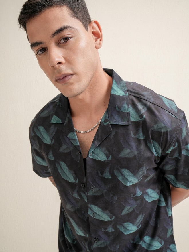 Locomotive Men Black Printed Relaxed Fit Casual Shirt - Black - Image 1