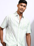 Locomotive Men Green Striped Relaxed Fit Casual Shirt - Green - Image 1