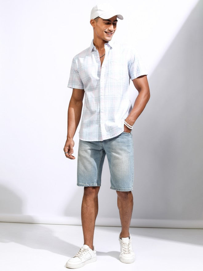 Locomotive Men Blue Checked Regular Fit Casual Shirt - Blue - Image 2