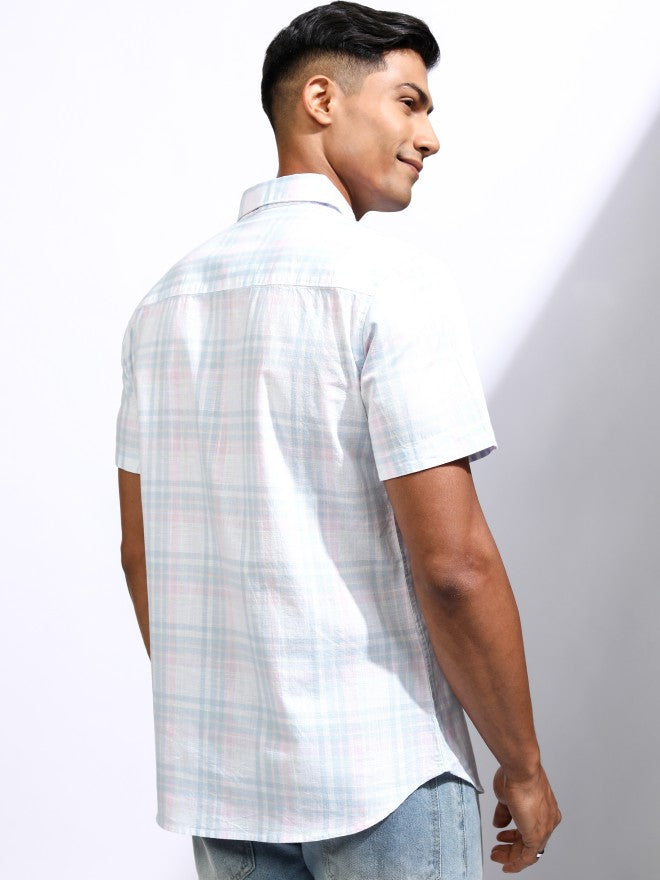 Locomotive Men Blue Checked Regular Fit Casual Shirt - Blue - Image 3
