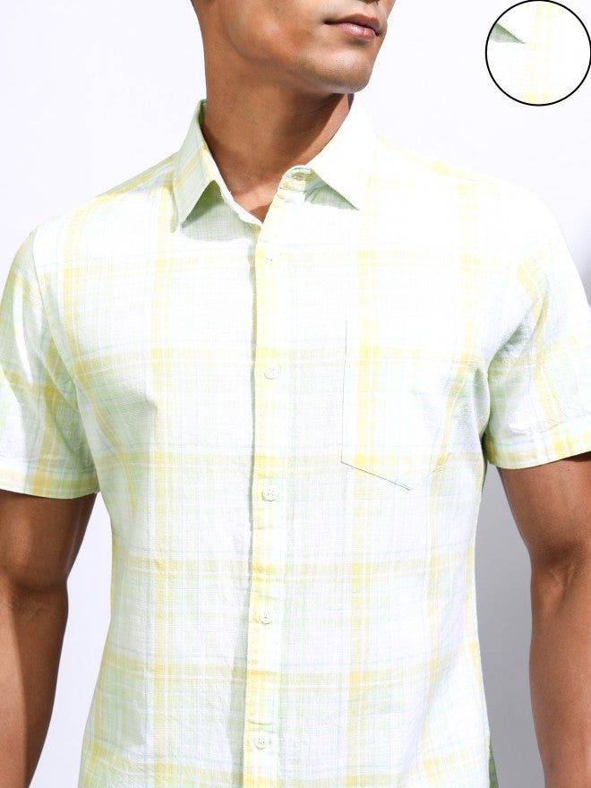 Locomotive Men Yellow Checked Regular Fit Casual Shirt - Yellow - Image 5