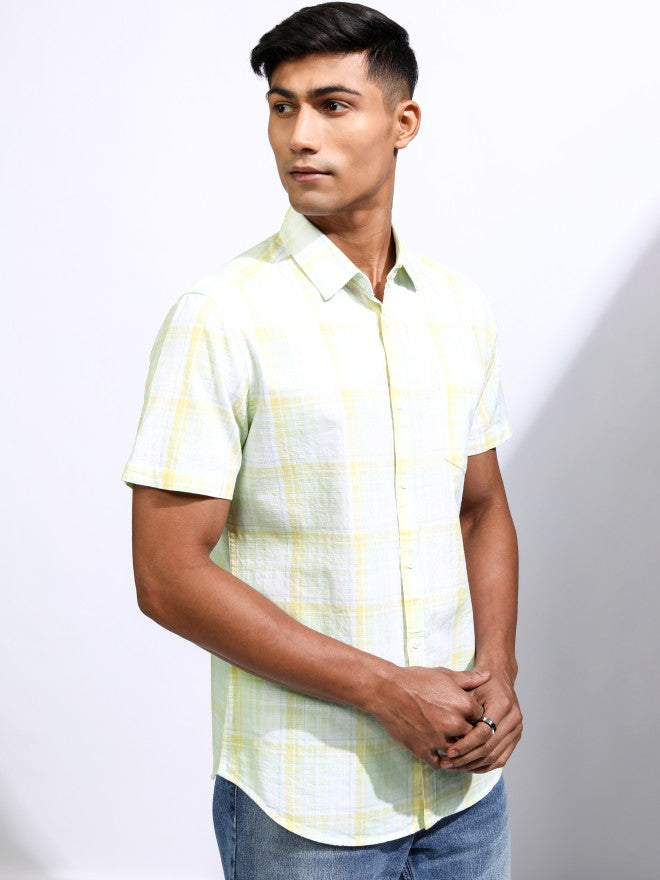 Locomotive Men Yellow Checked Regular Fit Casual Shirt - Yellow - Image 6