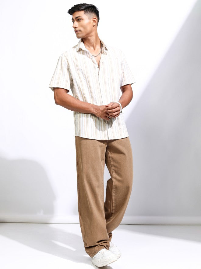 Locomotive Men White Striped Relaxed Fit Casual Shirt - White - Image 2