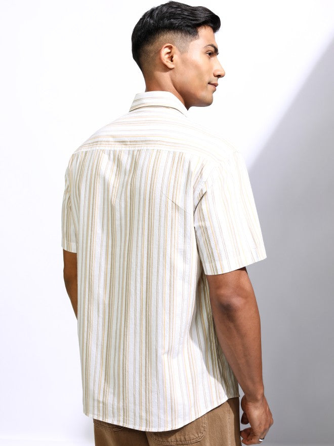 Locomotive Men White Striped Relaxed Fit Casual Shirt - White - Image 3