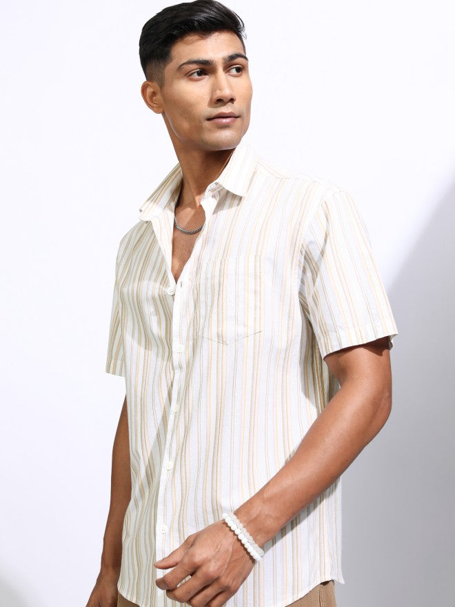 Locomotive Men White Striped Relaxed Fit Casual Shirt - White - Image 4