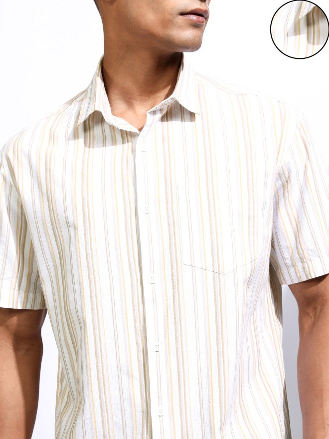Locomotive Men White Striped Relaxed Fit Casual Shirt - White - Image 5