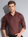 Locomotive Premium Men Maroon Jacquard Textured Occasion Shirt - Maroon - Image 1