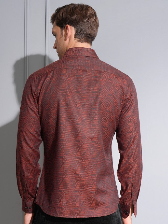 Locomotive Premium Men Maroon Jacquard Textured Occasion Shirt - Maroon - Image 3