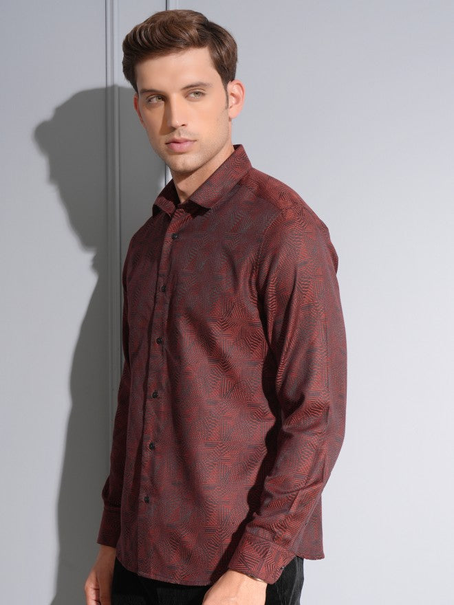 Locomotive Premium Men Maroon Jacquard Textured Occasion Shirt - Maroon - Image 4