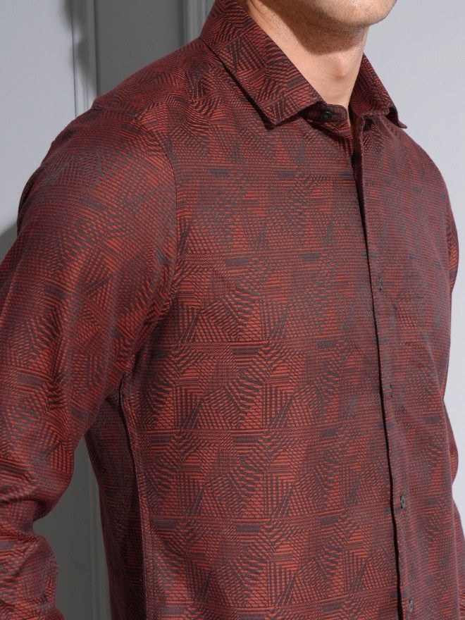 Locomotive Premium Men Maroon Jacquard Textured Occasion Shirt - Maroon - Image 5