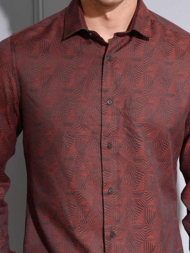 Locomotive Premium Men Maroon Jacquard Textured Occasion Shirt - Maroon - Image 7