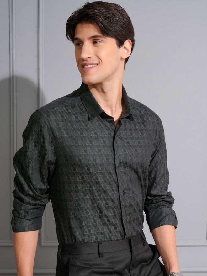 Locomotive Men Grey Textured Slim Fit Casual Shirt - Grey - Image 1