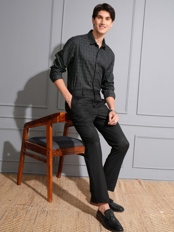 Locomotive Men Grey Textured Slim Fit Casual Shirt - Grey - Image 2