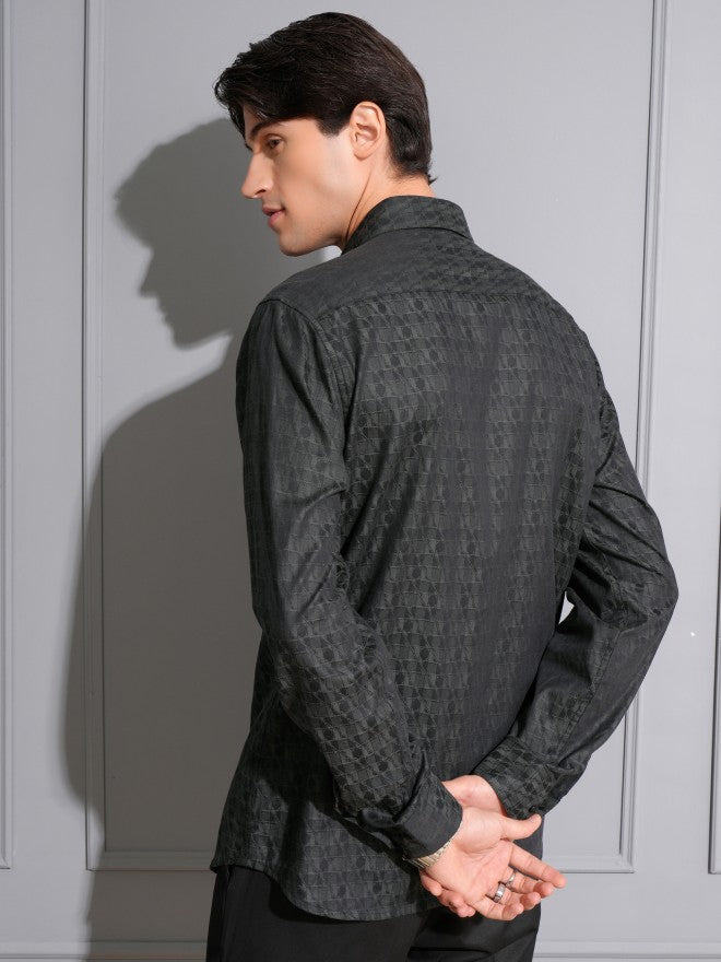 Locomotive Men Grey Textured Slim Fit Casual Shirt - Grey - Image 3