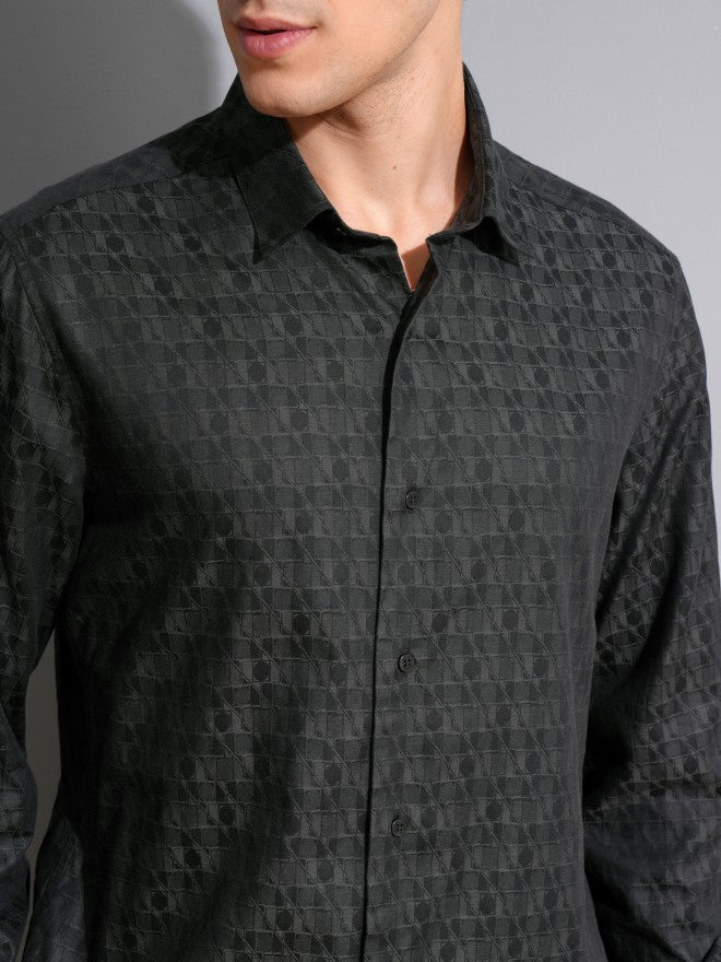 Locomotive Men Grey Textured Slim Fit Casual Shirt - Grey - Image 5
