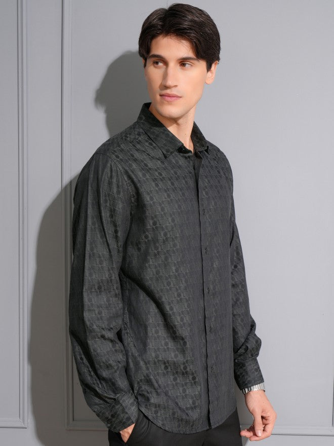 Locomotive Men Grey Textured Slim Fit Casual Shirt - Grey - Image 6